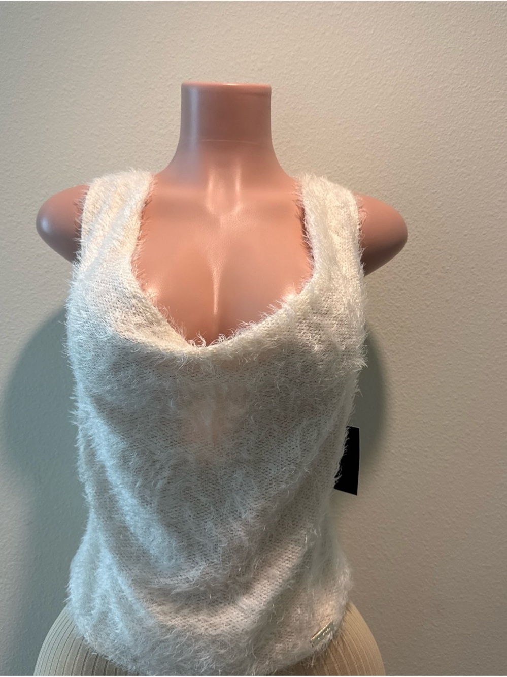 JLUXLABEL White Fuzzy Sleeveless Knit Tank